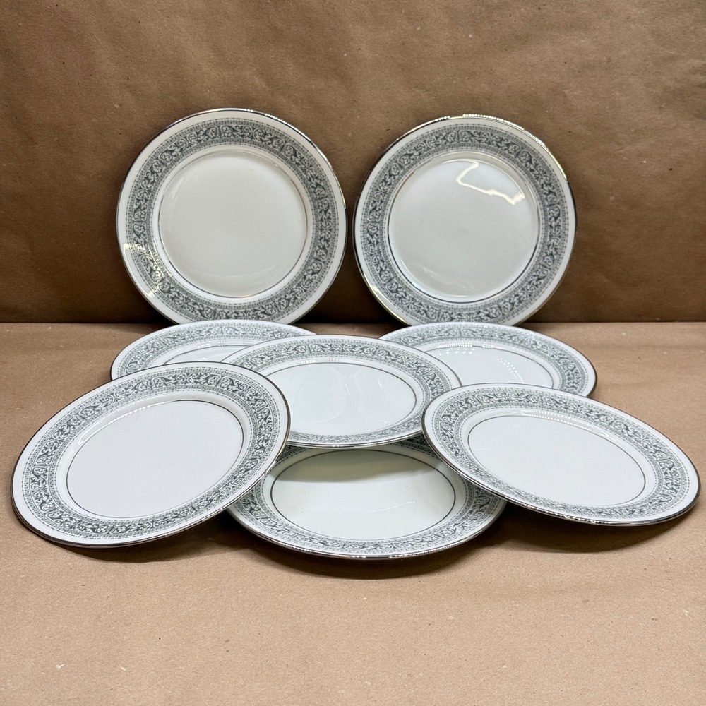 Lenox Oxford Bone China Filigree Bread Butter Plates Platinum Trim Set of 8